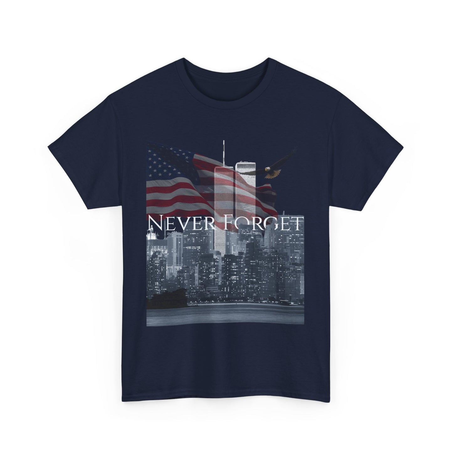 9/11 Tribute Unisex Heavy Cotton Tee, Remembrance Shirt, NYC Skyline Tee, Memorial Day Apparel, Never Forget Graphic T-Shirt