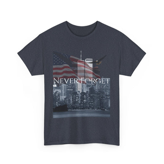 9/11 Tribute Unisex Heavy Cotton Tee, Remembrance Shirt, NYC Skyline Tee, Memorial Day Apparel, Never Forget Graphic T-Shirt