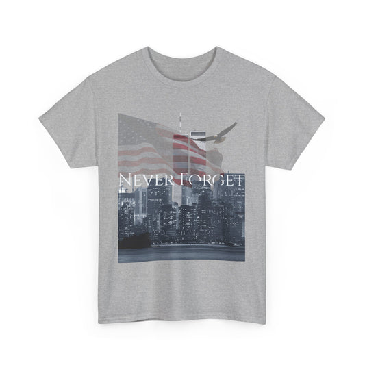 9/11 Tribute Unisex Heavy Cotton Tee, Remembrance Shirt, NYC Skyline Tee, Memorial Day Apparel, Never Forget Graphic T-Shirt